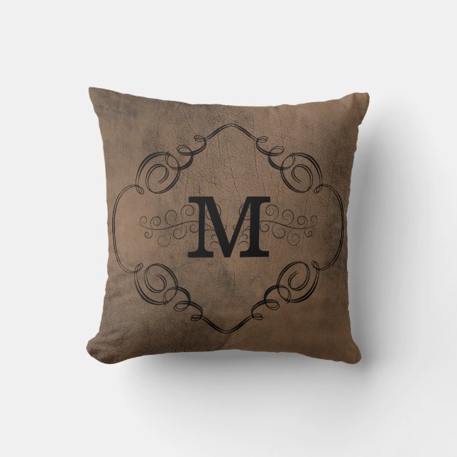 Coussin Souvenir simili cuir de mariage de monogramme (Recto)