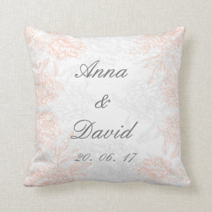 Coussin Souvenir vintage floral gris de corail de mariage