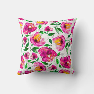 Coussin Souvenirs doux-Aquarelle Floral en rose et vert