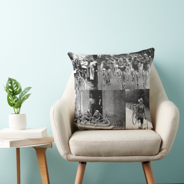 Coussin Souvenirs du Tour de France Collage Cyclisme (Chaise)