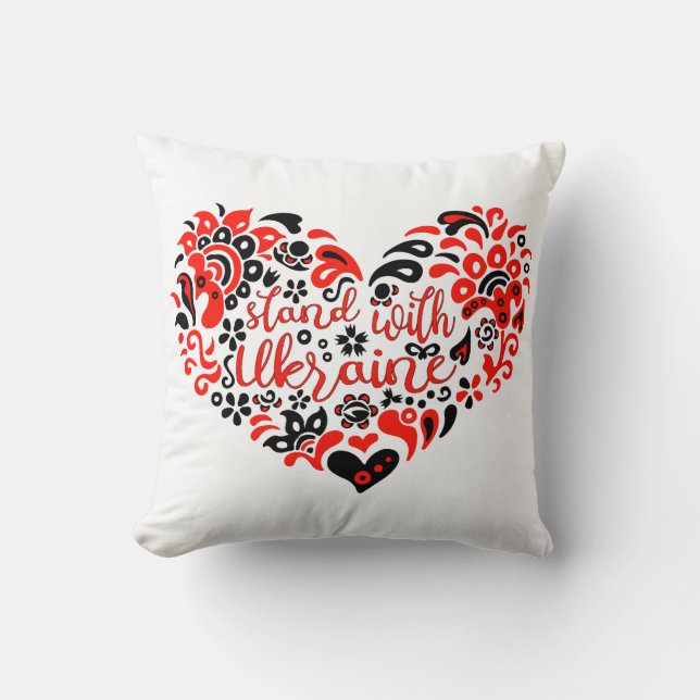 Coussin Soyez avec l'Ukraine lettrage et coeur (Recto)