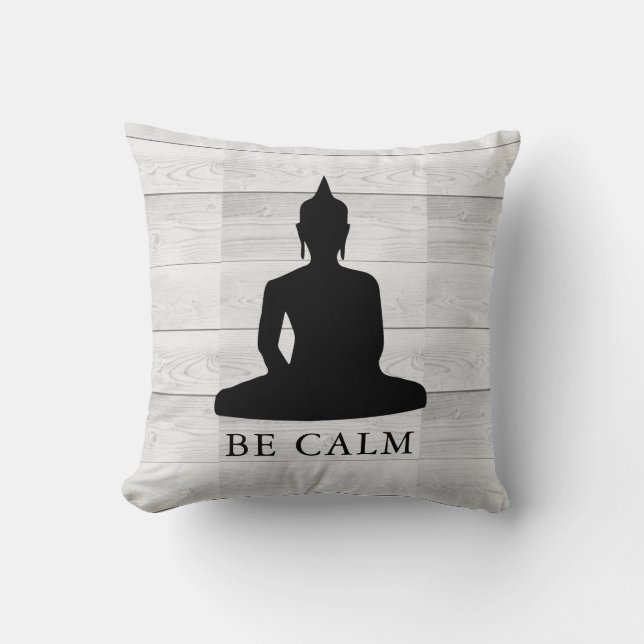 Coussin  Soyez calme Buddha Motivation Rustique du bois (Recto)