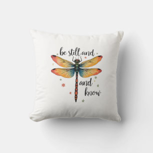 Coussin Soyez calme et connaissez Libellule Florale Chréti