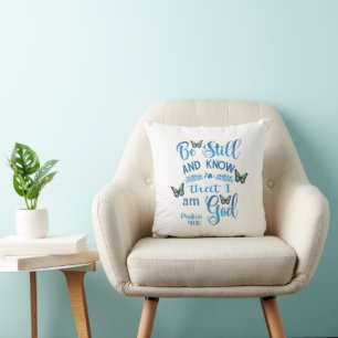 Coussin Soyez calme et sachez que je suis Dieu Bible Verse