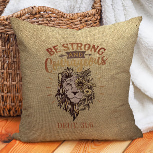 Coussin Soyez Fort et Courageux Bible Chrétienne Lion