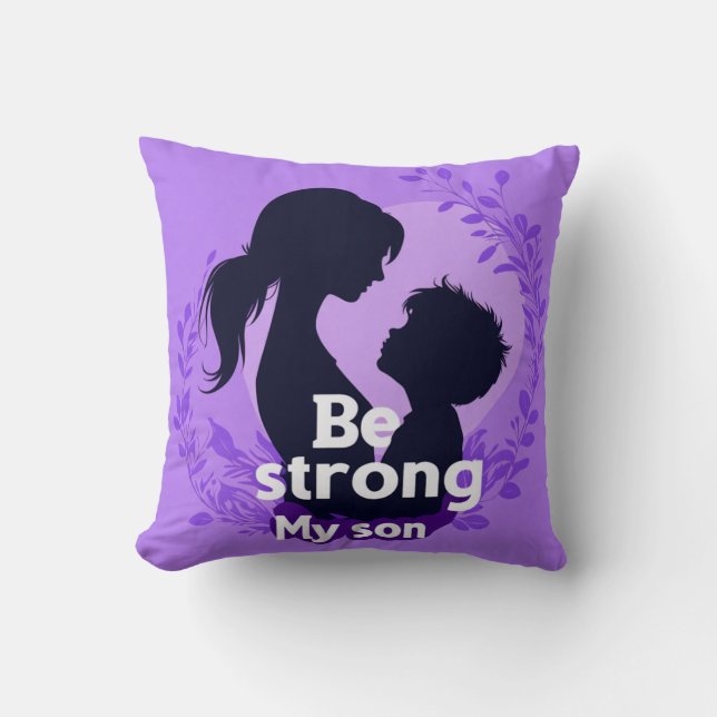 Coussin Soyez Forte Mon Fils Violet Silhouette (Recto)