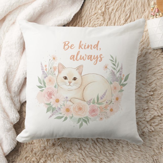 Coussin Soyez Gentil, Toujours – Chat Mignon & Aquarelle F (Couverture)