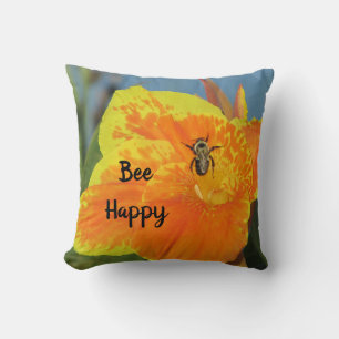 Coussin Soyez heureux Orange Lily Photo Bee Pun Nature Hum