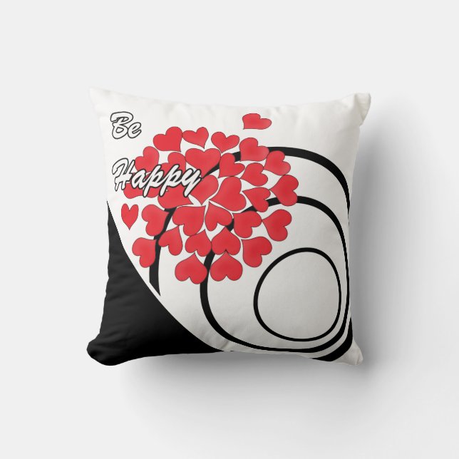 Coussin Soyez heureux !, typographie, souhait, coeur, mari (Recto)
