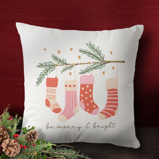 Coussin Soyez Joyeux et brillant Rouge & Blanc Noël (Créateur téléchargé)