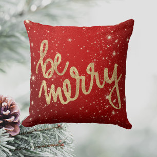 Coussin Soyez joyeux Noël rouge et or