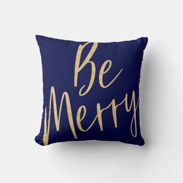 Coussin Soyez joyeux soit manuscrits lumineux de bleu (Recto)