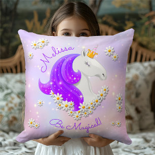 Coussin Soyez Magique Lilac Unicorn Fleurs & Étoiles
