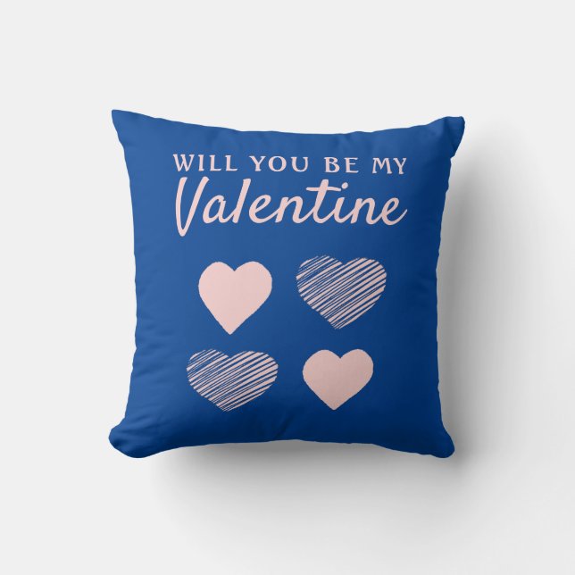 Coussin Soyez mon coeur rose bleu Valentine Saint Valentin (Recto)