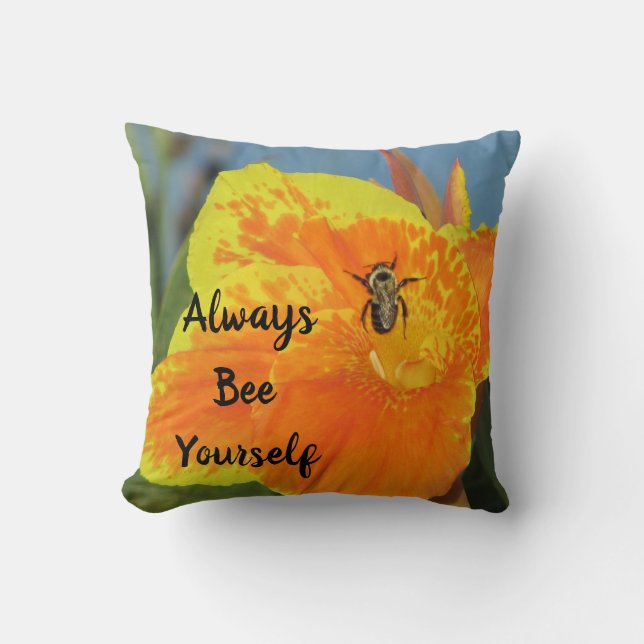 Coussin Soyez Orange Lily Photo Bee Pun Nature Humour (Recto)