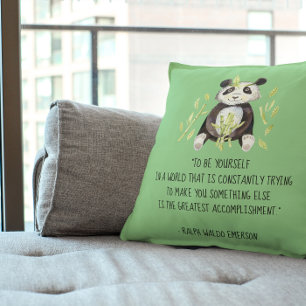 Coussin Soyez vous-même Emerson Citation avec Boho Panda
