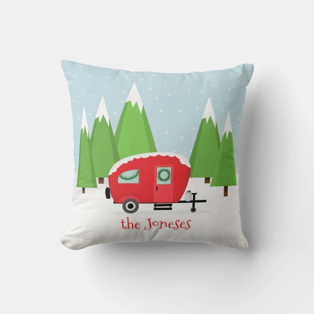 Coussin Soyons aventuriers Camper Retro Noël (Recto)
