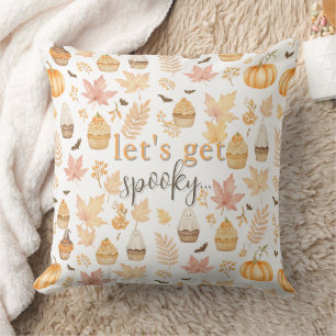 Coussin Soyons Éffrayants avec Citrouilles, Feuilles et Cu