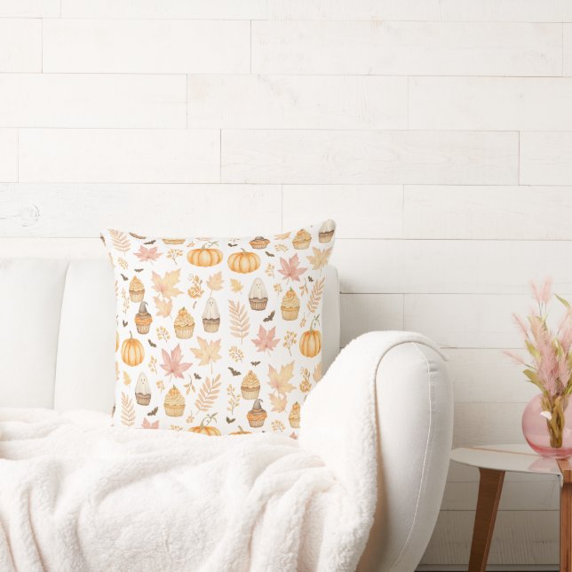 Coussin Soyons Éffrayants avec Citrouilles, Feuilles et Cu (Canapé)