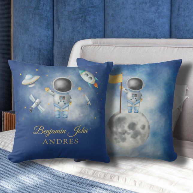 Coussin Space Boy Gold Galaxy Moon Stars fusée UFO (Créateur téléchargé)