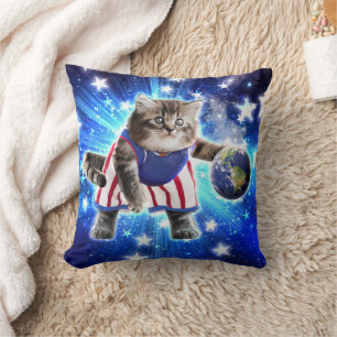 Coussin Space cat jouant au basket
