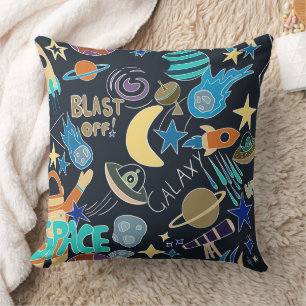 Coussin Space Theme Doodle Planètes et étoiles Cosmique