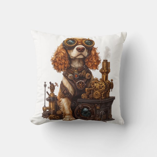 Coussin Spaniel Steampunk � Inventeur de chien victorien (Recto)