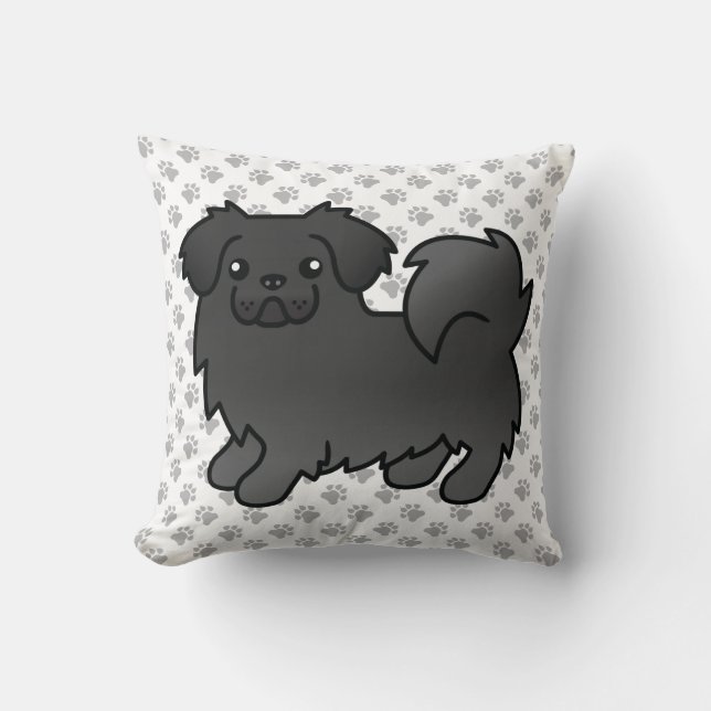 Coussin Spaniel Tibétain Noir Chien de Dessin Animé Mignon (Recto)