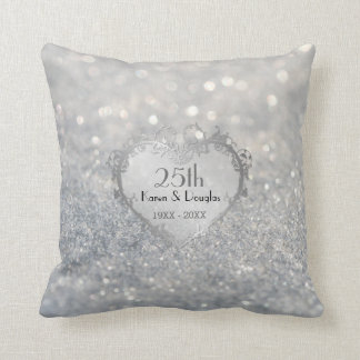 Coussin Sparkle Coeur d'argent 25e anniversaire Mariage