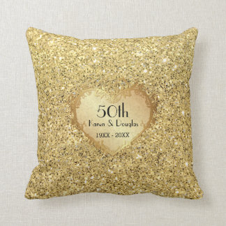 Coussin Sparkle Gold Heart 50e anniversaire de Mariage