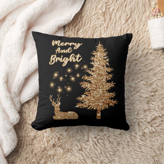 Coussin Sparkle Gold Reindeder et sapin de Noël (Couverture)