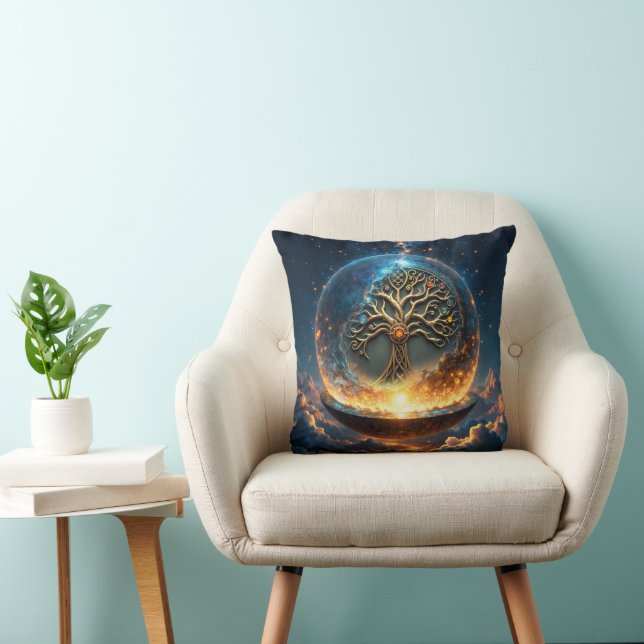 Coussin Sphère de Vie – L'Arbre du Monde Doré.  (Chaise)