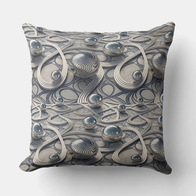 Coussin Sphères chromées 3D Motif abstrait futuriste Art (Recto)