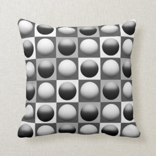 Coussin Sphères d'art de bruit, noir, blanc et gris/gris