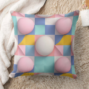 Coussin Sphères pastel 3D joueuses et Motif géométrique