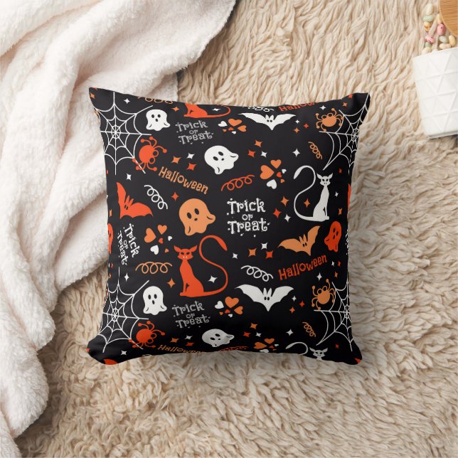 Coussin Spider Bat Chat Web Trick Ghost Halloween Éffrayan (Couverture)
