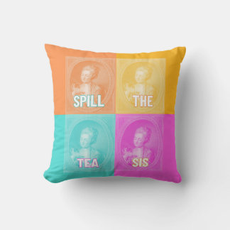 Coussin "Spill the Tea Sis" (Portrait pop art vintage)