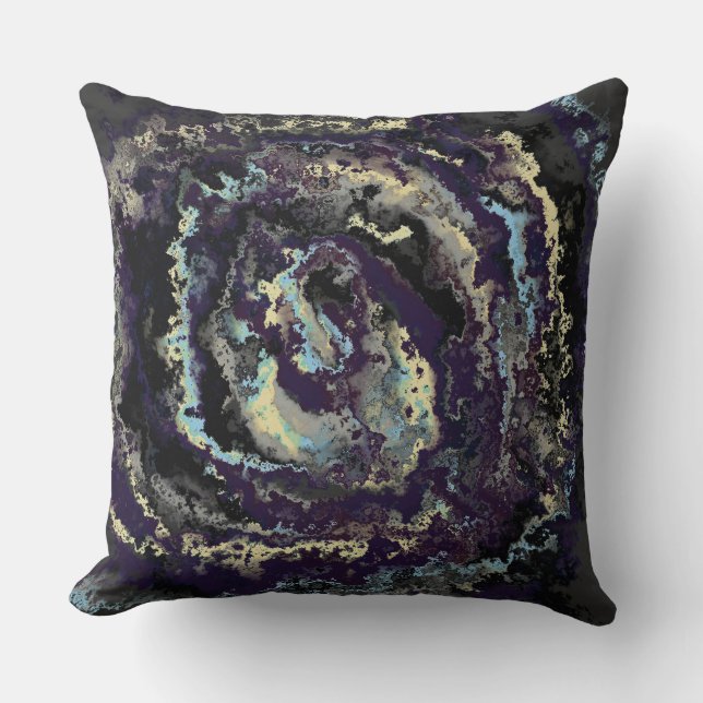 Coussin spirale bleue, violette et jaune abstraite (Recto)