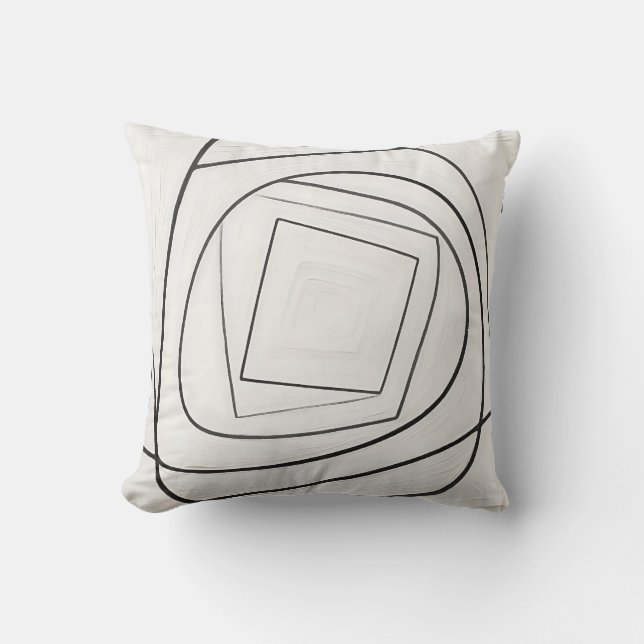 Coussin Spirale Carrée Abstraite Noir Blanc (Recto)