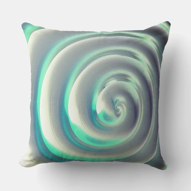 Coussin Spirale d'argent géant et d'aquamarine sur blanc (Recto)
