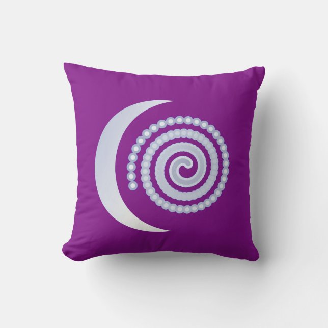 Coussin Spirale de lune d'argent sur violet (Recto)