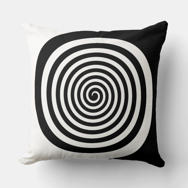 Coussin Spirale hypnotique noire et blanche (Recto)