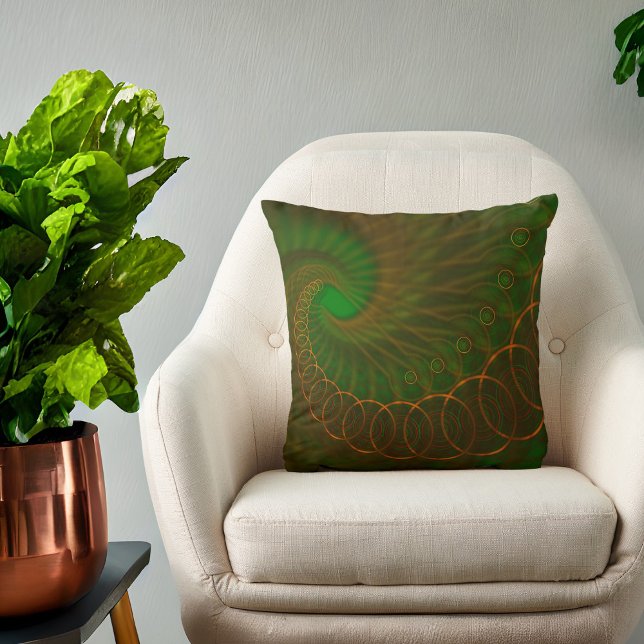 Coussin Spirale orange sur Fractale verte (Créateur téléchargé)