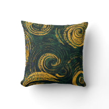 Coussin spirale tribal vert et or