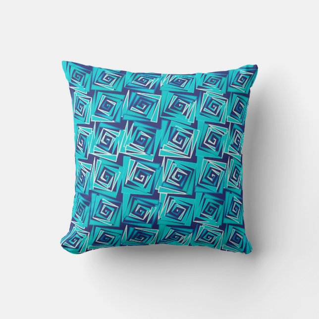 Coussin Spirales Carrés modernes, Marine et Aqua (Recto)