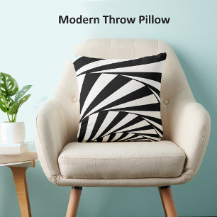 Coussin Spirales de vagues abstraites noir et blanc