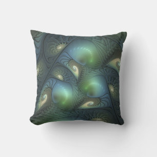 Coussin Spirales Turquoise Beige Vert Abstrait Fractal Art