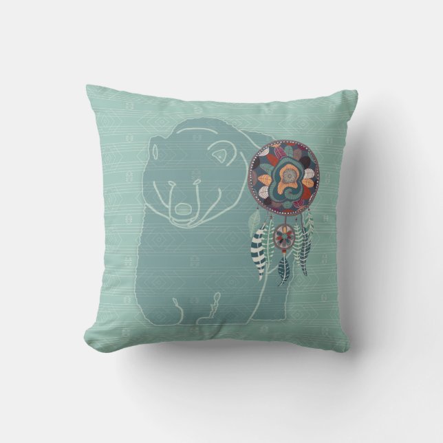 Coussin Spirit Bear Tribal Amérindien à deux faces (Recto)