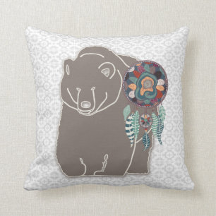 Coussin Spirit Bear Tribal Amérindien à deux faces