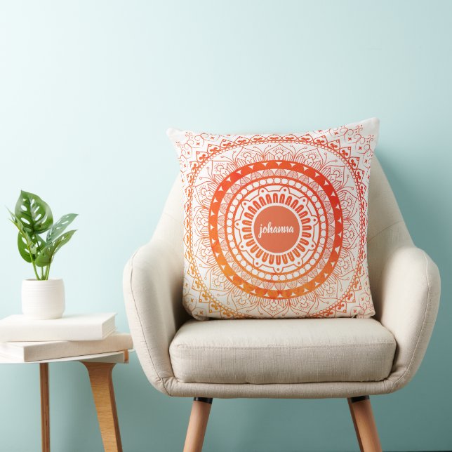 Coussin Spirituel Mandala Orange Jaune Personnalisé (Chaise)
